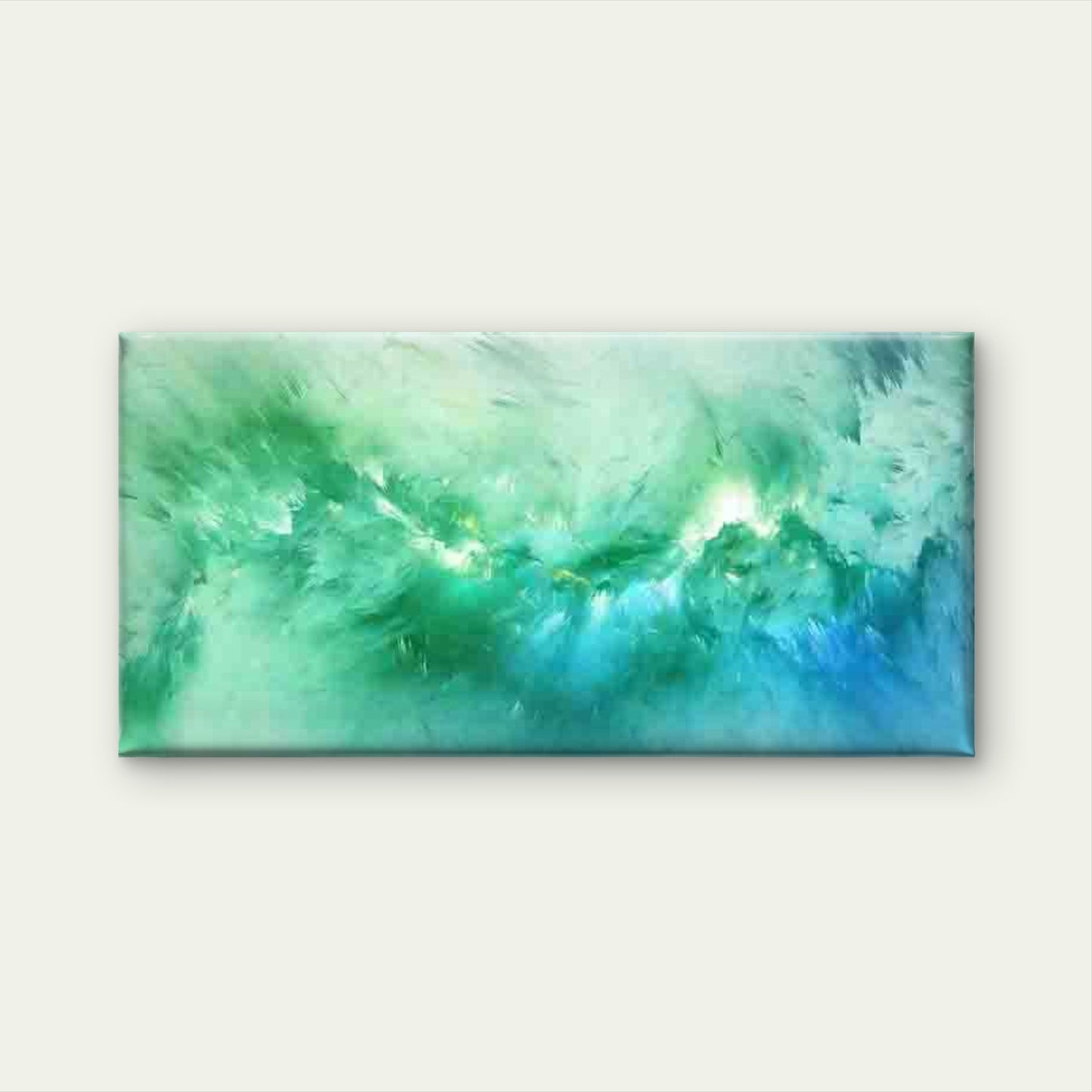 Abstract Green And Blue Waves Wall Art Canvas Office Home Room Framed 120x60cm
