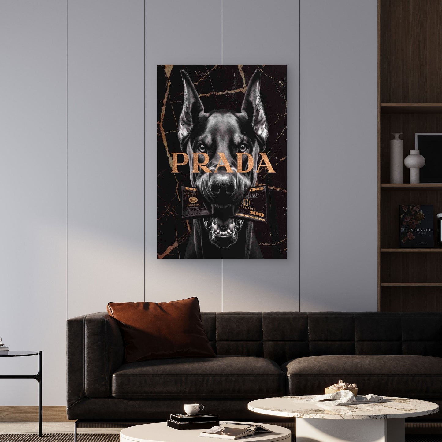 Doberman Dog Black Marble Gold Typographic 40x60cm Metal Print Ready to Hang