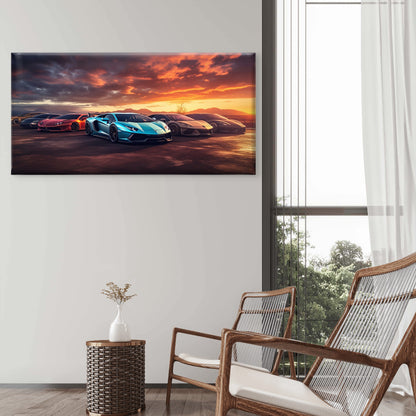 Lamborghini Cars Sunset Cloud Wall Art Canvas Office Home Room Framed 120x60cm