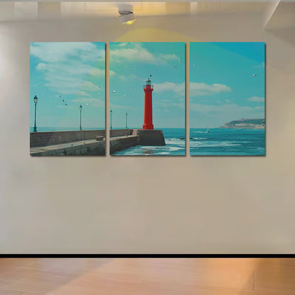 3pcs Tranquil Seaside Lighthouse Wall Art Set Canvas Framed 40x60cm - High Quality Print 100% Australian Made Wall Canvas Ready to Hang