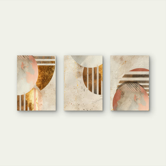 3pcs Modern Mid Century Rose Stripe Wall Art Set Canvas Framed 60x90cm - High Quality Print 100% Australian Made Wall Canvas Ready to Hang