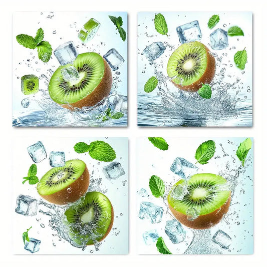 4pcs Colorful Summer Fruit Kiwi  Wall Art Canvas Framed