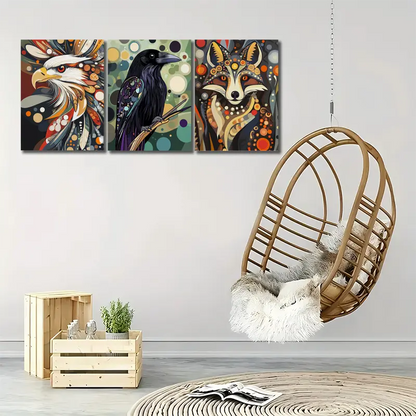 3pcs Indigenous Spirit Animal, Metis Inspired Metal Print Ready to Hang Art