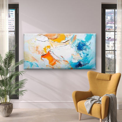 Blue, Orange, and White Swirls Wall Art Canvas Office Home Room Framed 120x60cm