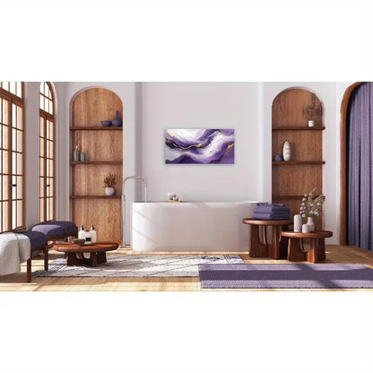 Purple & Golden Waves Abstract Wall Art canvas office home room framed 120x60cm - Bella Home Decor