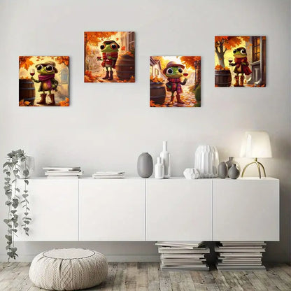 4pcs  Frog Wine Heels Wall Art Canvas Framed