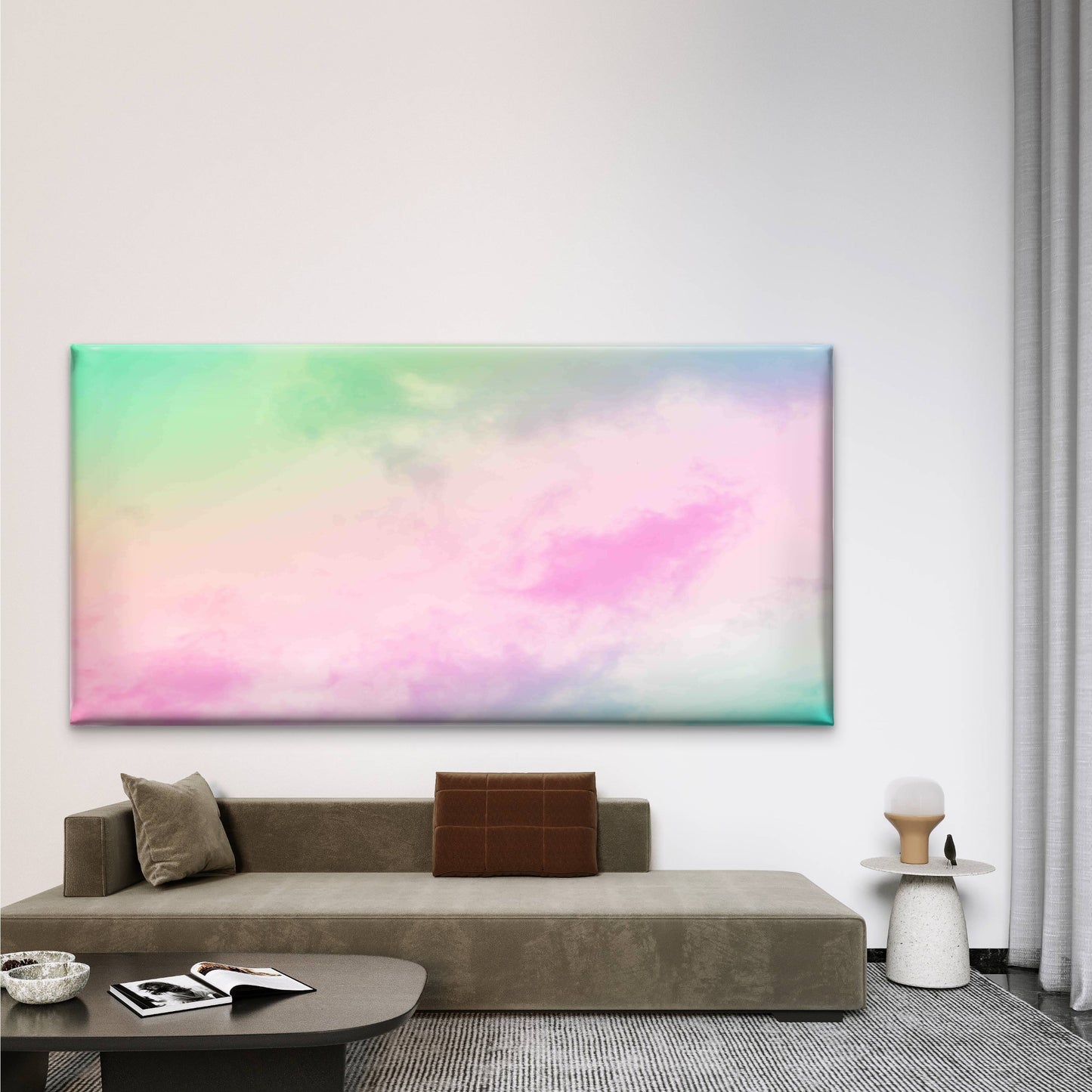 Soft Natural Pastel Rainbow Sky Wall Art Canvas Office Home Room Framed 120x60cm