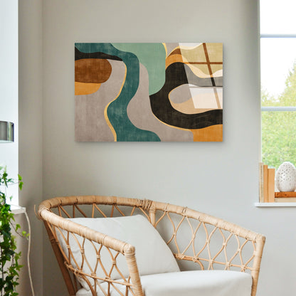 Abstract Geometric Teal Ocher Wave  Acrylic Glass Printing Wall Art Australian Made Quality