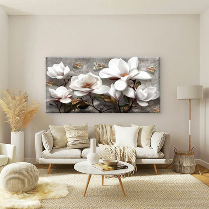 White Magnolia Flowers Wall Art Canvas Office Home Room Framed 120x60cm