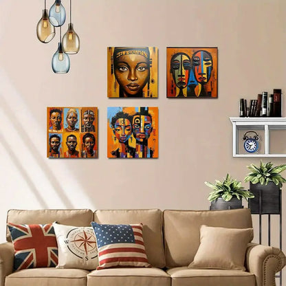 4pcs African Tribal Mask Elegant Wall Art Canvas Framed