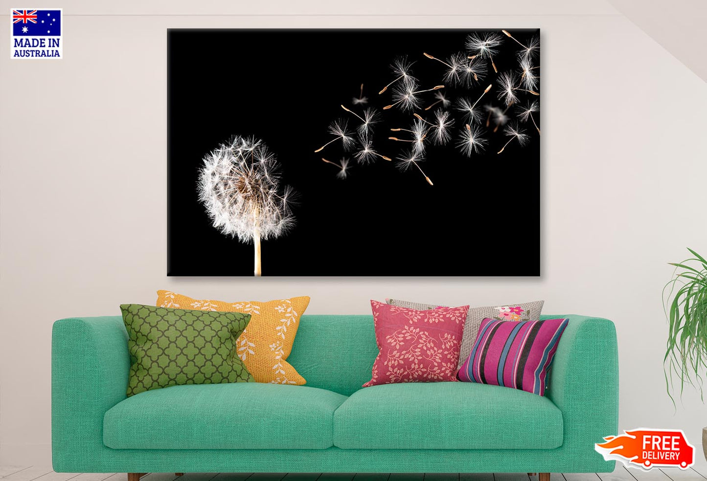 Dandelion On Black Background Wall Art Decor 100% Australian Made