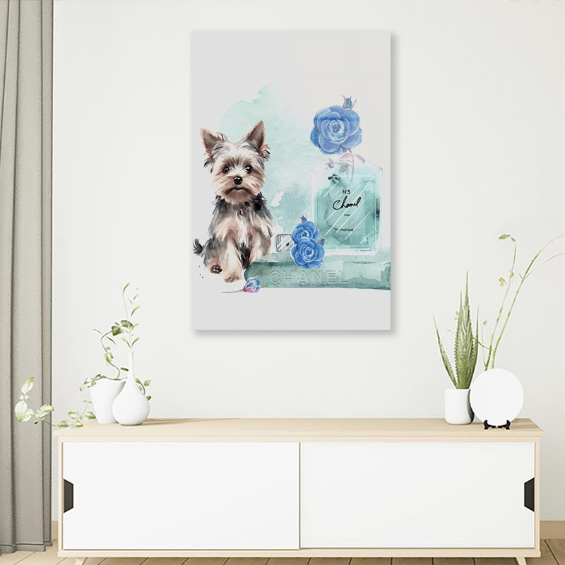 Perfume With Dog and Book set 3D Design Acrylic Glass Print Tempered Glass Wall Art 100% Made in Australia Ready to Hang