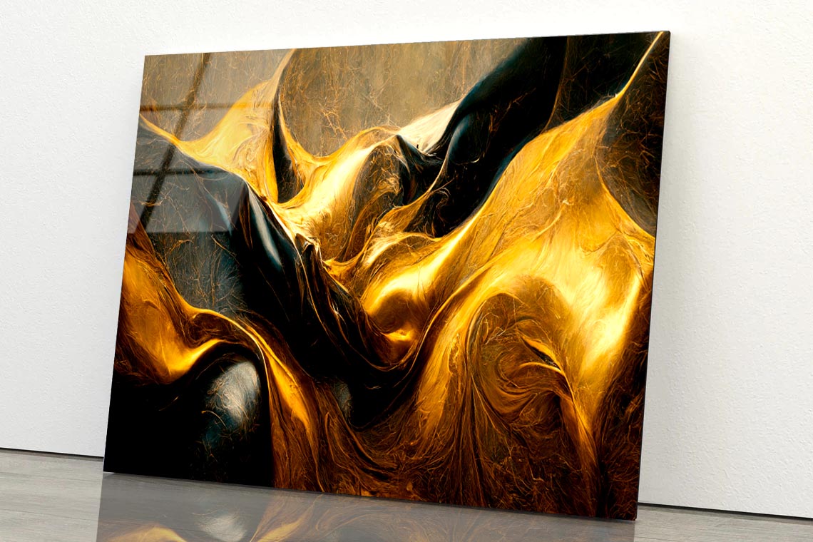 Black And Gold Waves Abstract  Acrylic Glass Print Tempered Glass Wall Art 100% Made in Australia Ready to Hang - Bella Home Decor