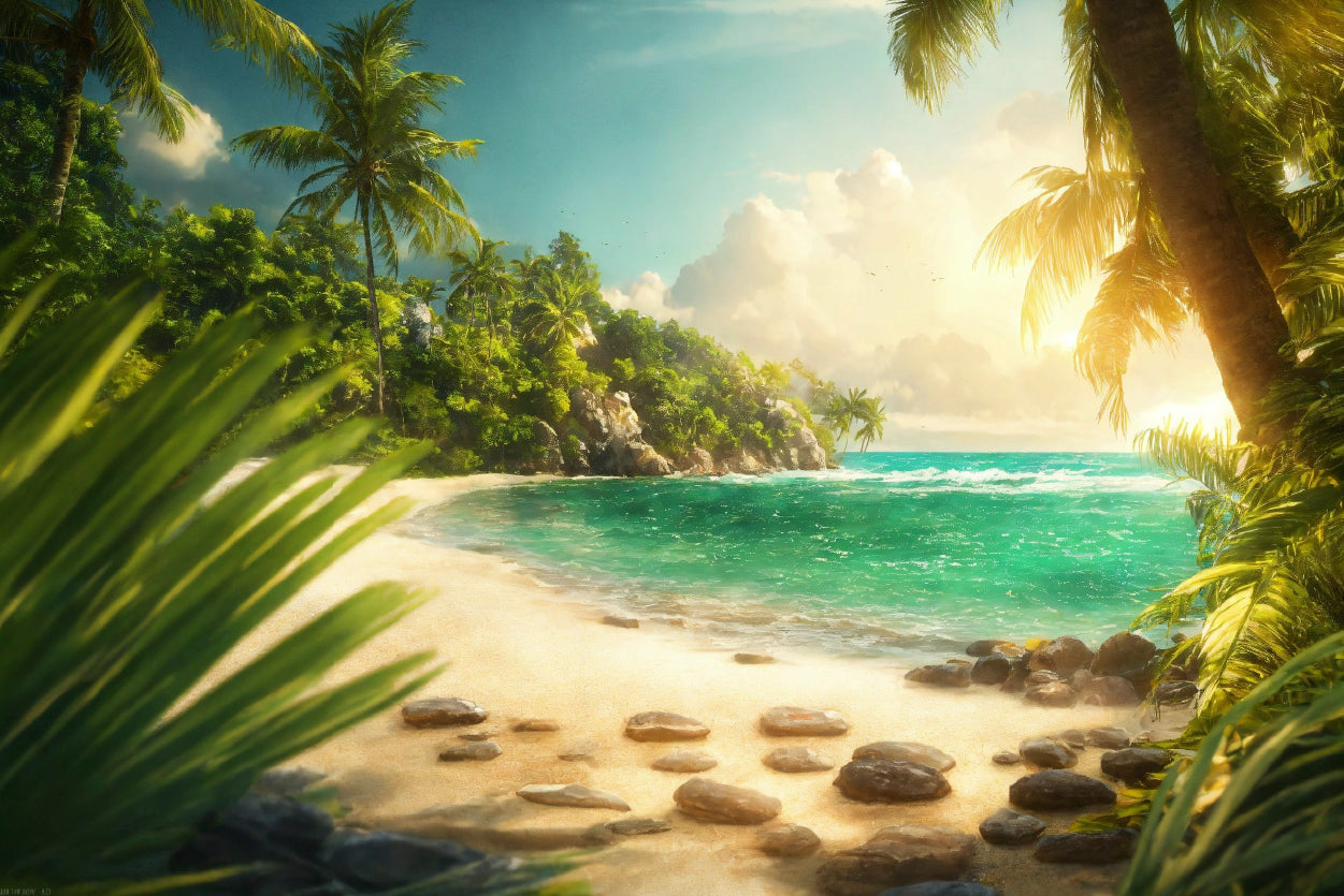Beach with Palm Tree Print 100% Australian Made - Bella Home Decor