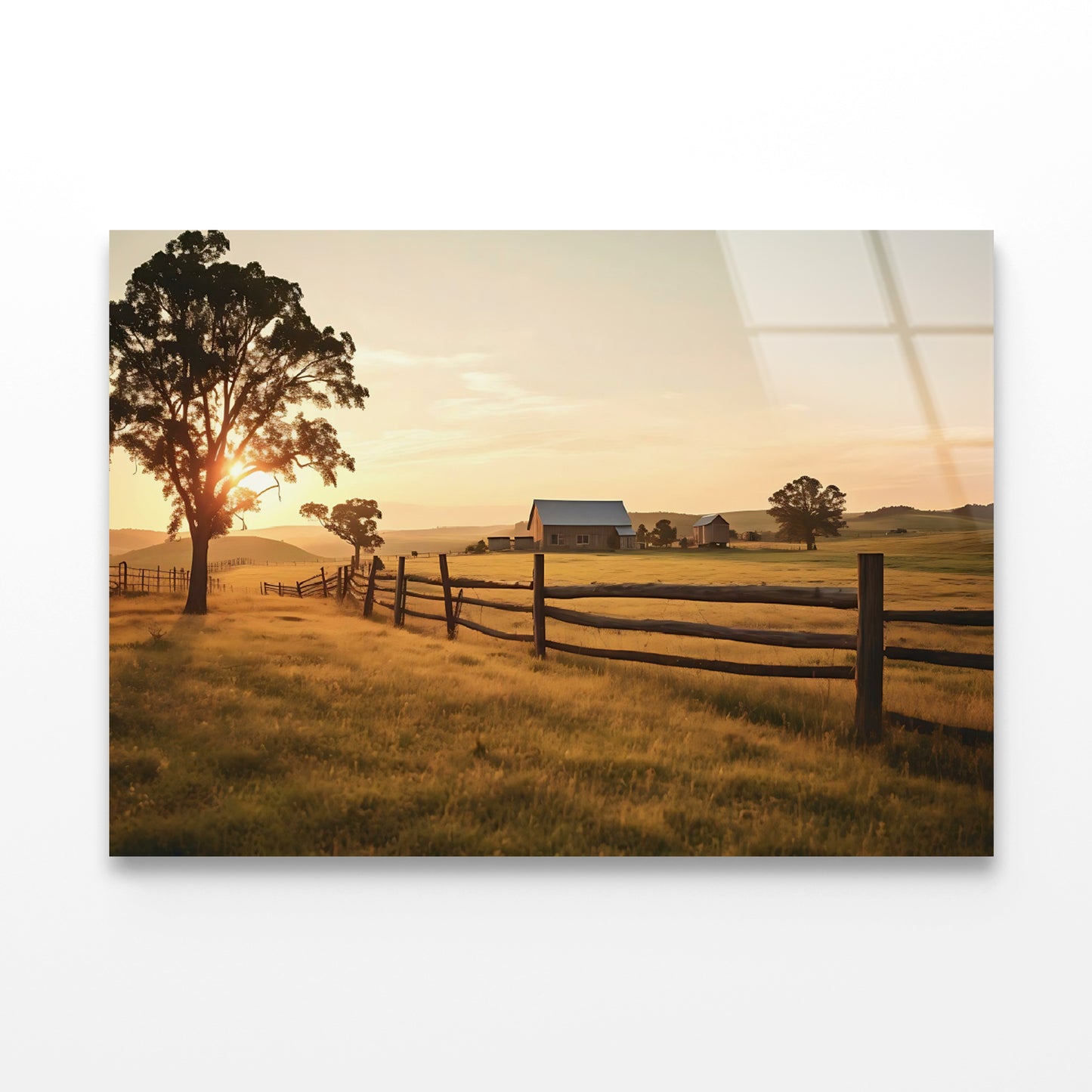 A Serene Farm Scene at Sunset Acrylic Glass Print Tempered Glass Wall Art 100% Made in Australia Ready to Hang