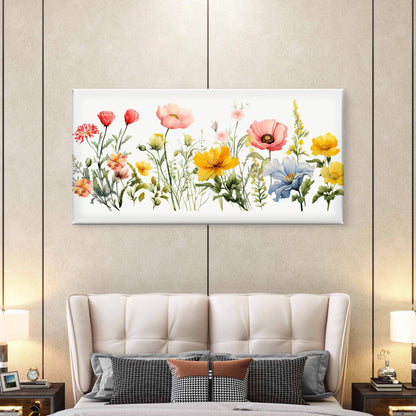 Watercolor Wildflowers Floral Wall Art Canvas Office Home Room Framed 120x60cm - Bella Home Decor