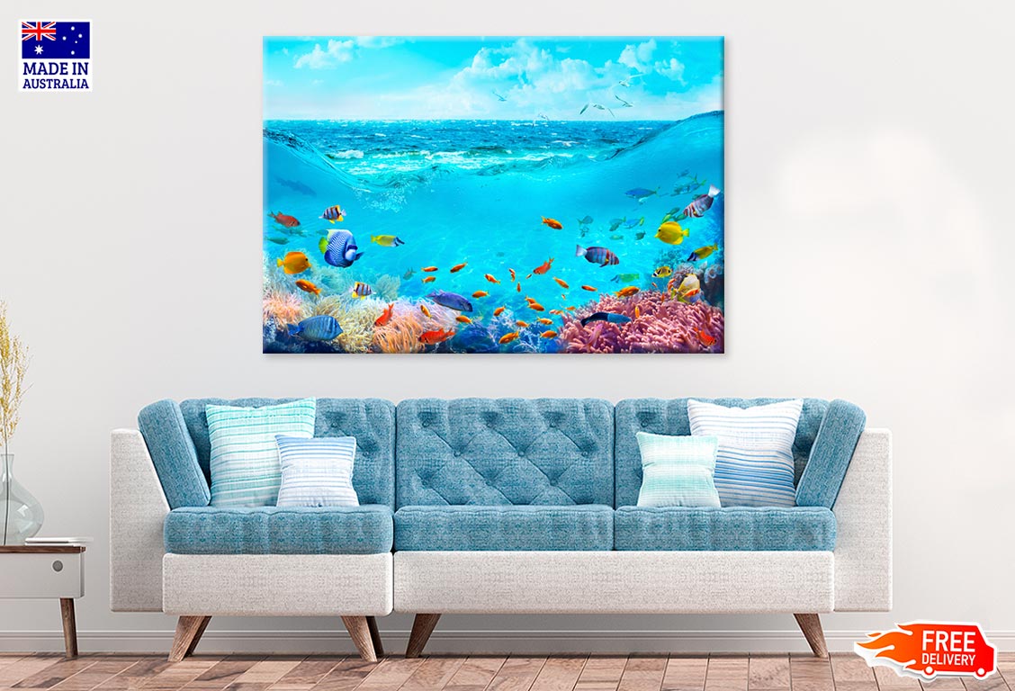 Fish In Underwater Sea Coral Reef Print 100% Australian Made