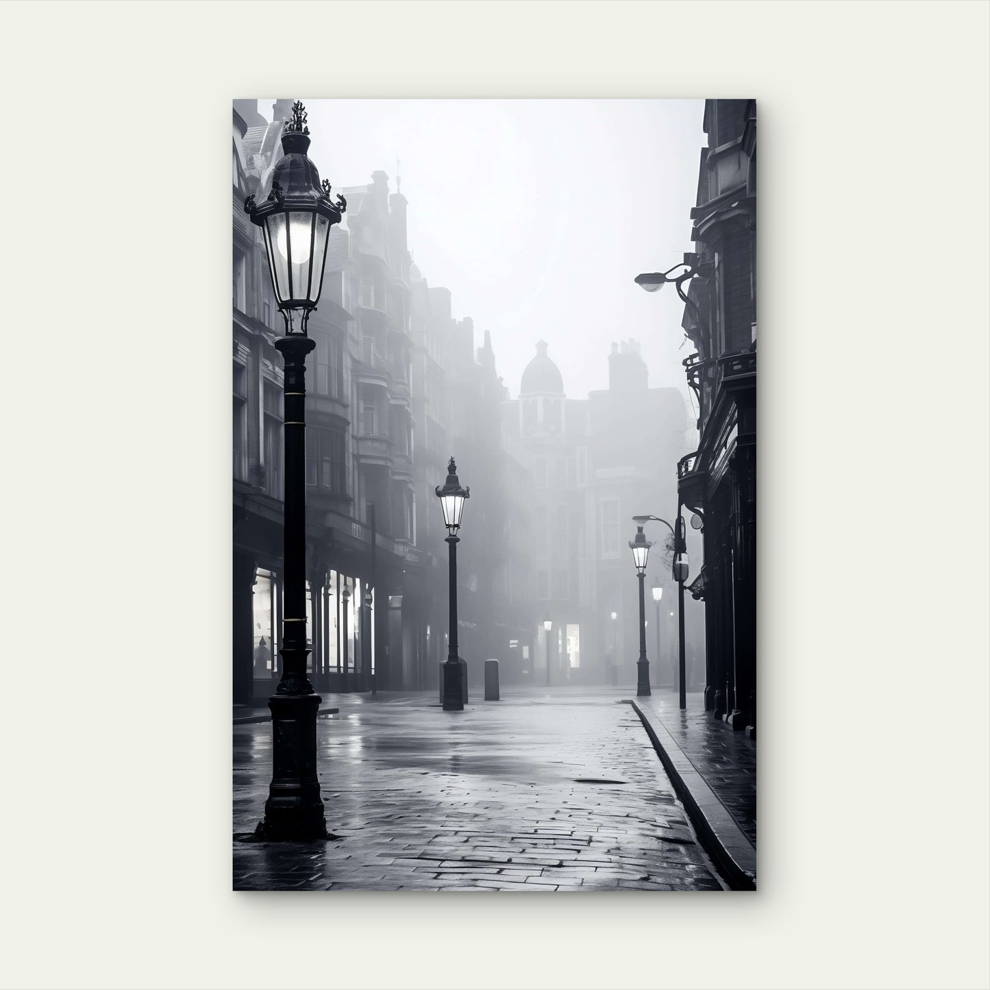 Vintage Black White Foggy London Street 40x60cm Metal Print Ready to Hang