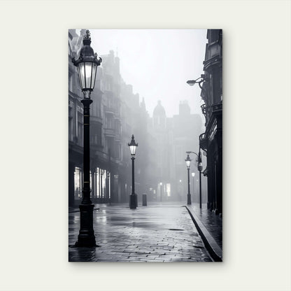 Vintage Black White Foggy London Street 40x60cm Metal Print Ready to Hang