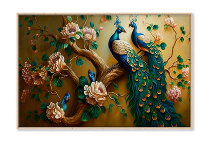 Two Peacock with Gold Flowers Wall Art Limited Edition High Quality Print