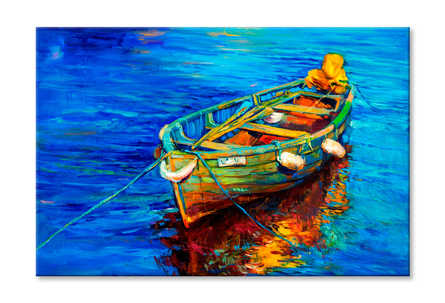 Boat On Lake Oil Painting Wall Art Limited Edition High Quality Print Stretched Canvas None