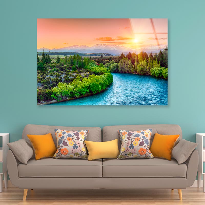 River Running Through a Lush Green Forest Acrylic Glass Print Tempered Glass Wall Art 100% Made in Australia Ready to Hang - Bella Home Decor