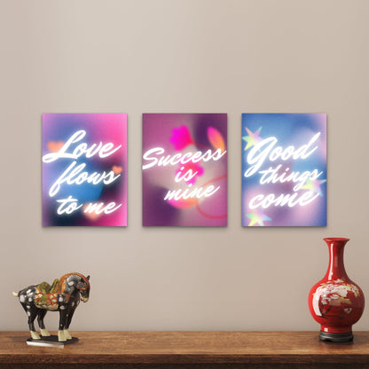 3pcs Positive Mindset Aura Affirmation Painting Wall Art Set Canvas Framed 40x60cm - High Quality Print 100% Australian Made Wall Canvas Ready to Hang
