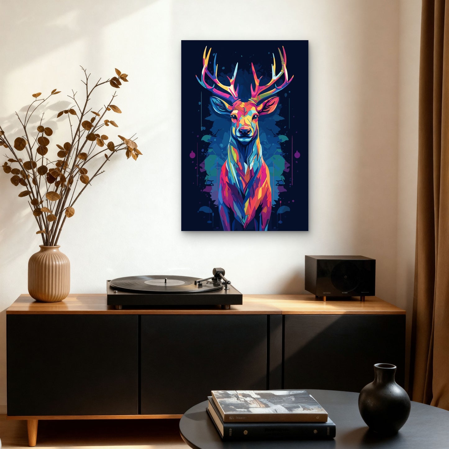 Vibrant Geometric Deer Buck Portrait 40x60cm Metal Print Ready to Hang