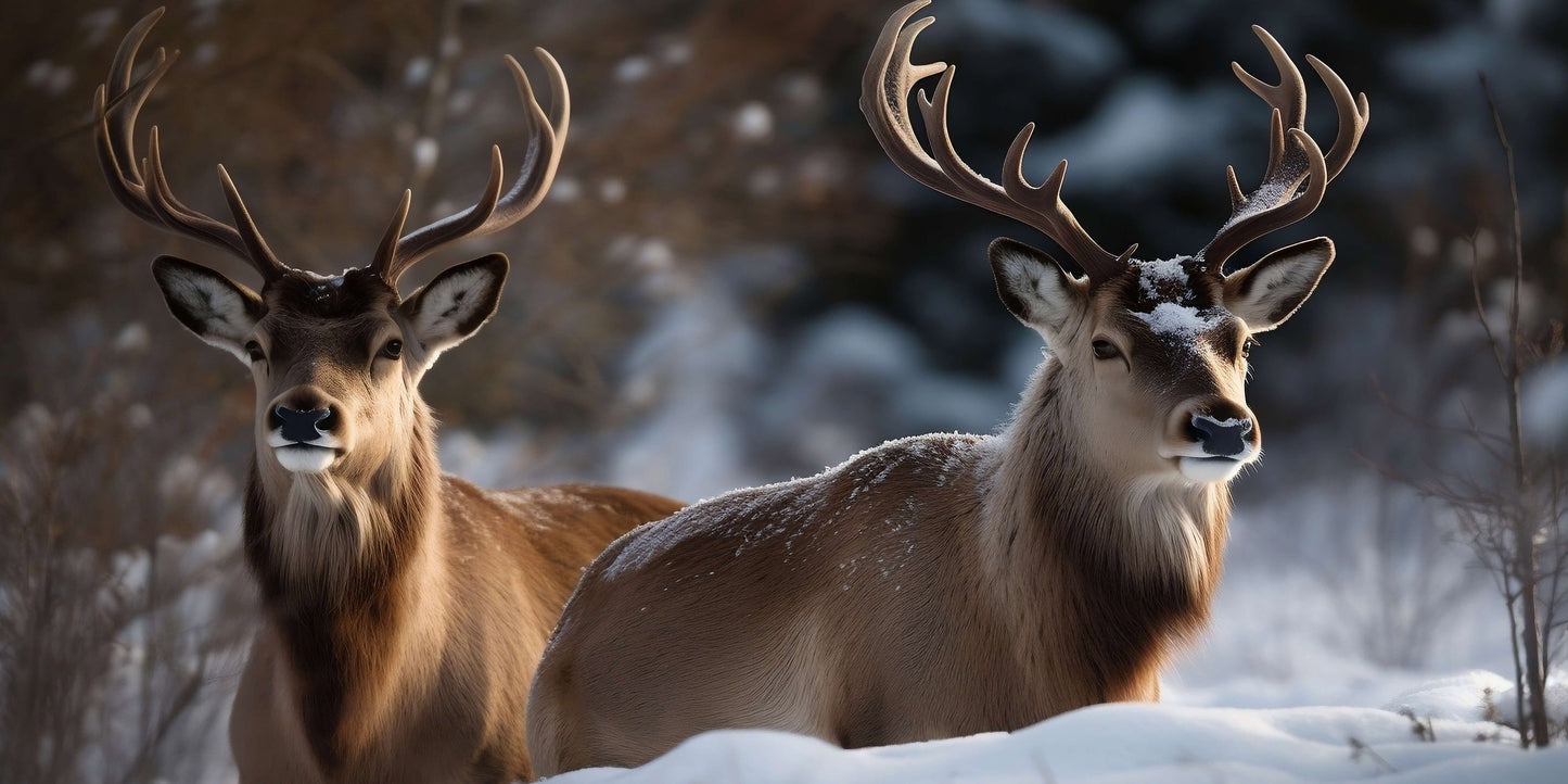 Two Buck Deer Antlers Winter Snow Wildlife Wall Art Canvas Office Home Room Framed 120x60cm
