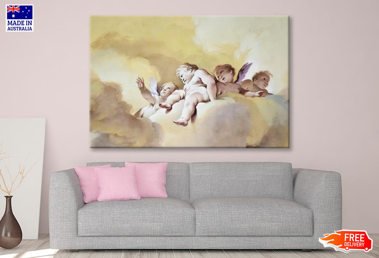 Great Fresco of Some Beautiful Angels Wall Art Decor 100% Australian Made