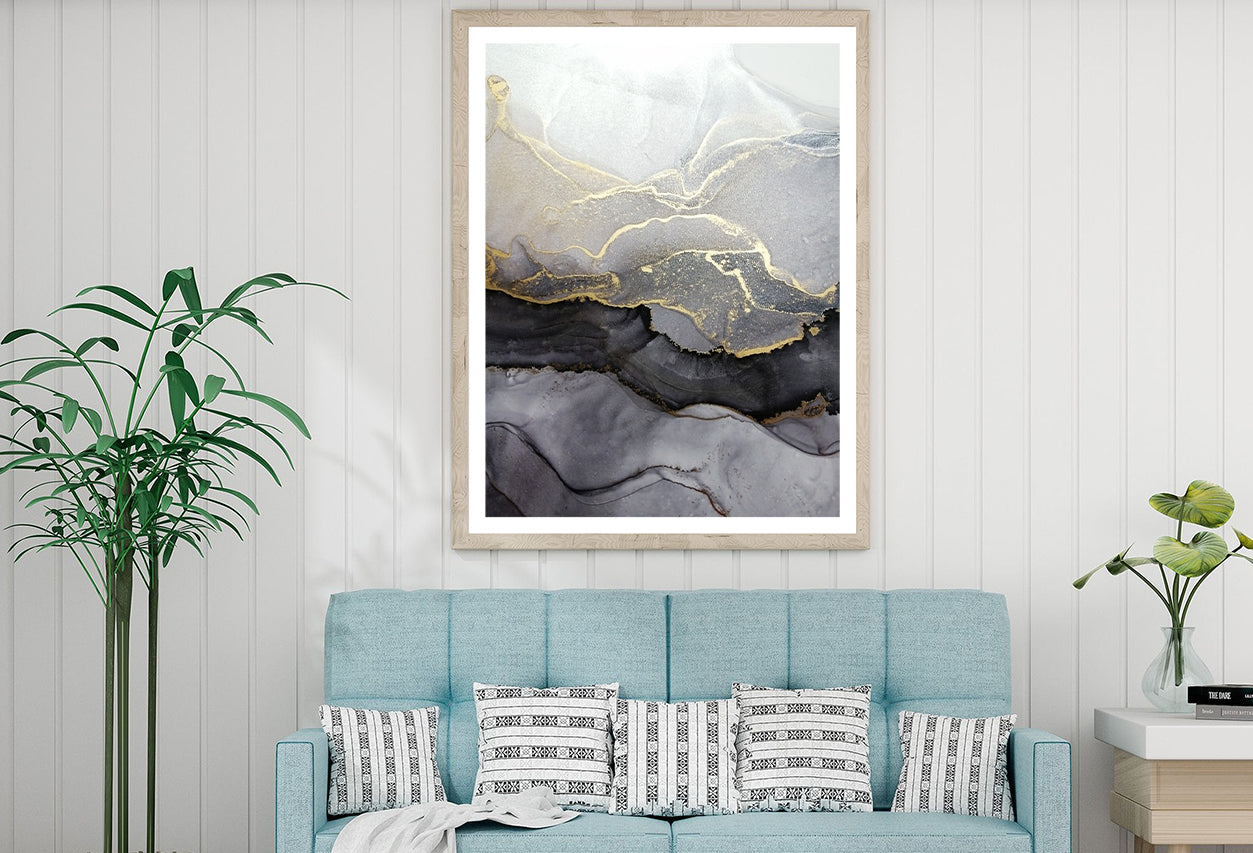 Abstract Black Grey Gold Marbled Painting Wall Art Home Decor Premium Quality Poster Print Choose Your Sizes