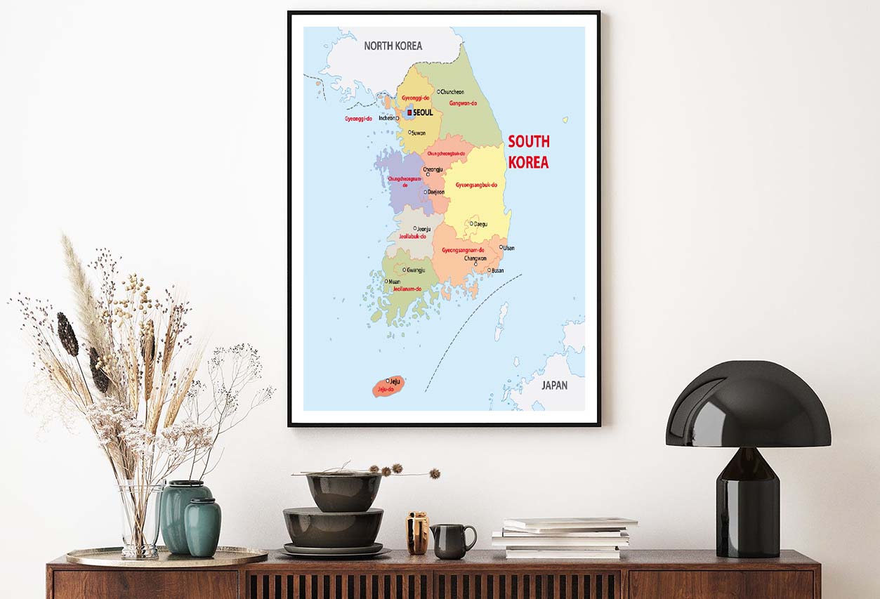 South Korea Administrative Map Home Decor Premium Quality Poster Print Choose Your Sizes