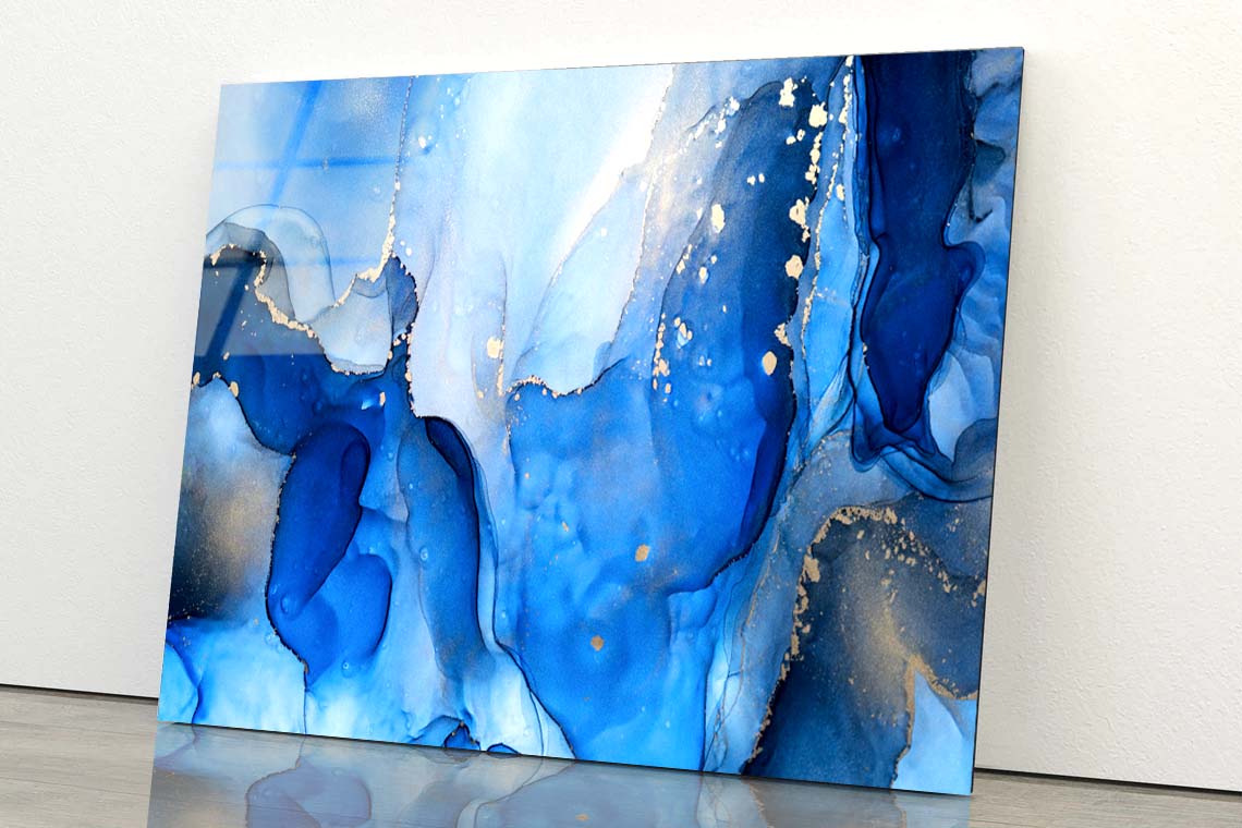 Blue Translucent Alcohol Ink Acrylic Glass Print Tempered Glass Wall Art 100% Made in Australia Ready to Hang