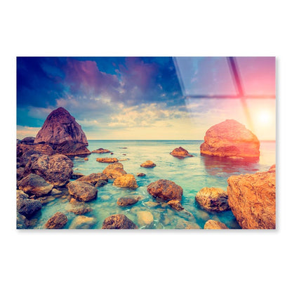Morning Blue Sea Glowing by Sunlight  Acrylic Glass Print Tempered Glass Wall Art 100% Made in Australia Ready to Hang - Bella Home Decor