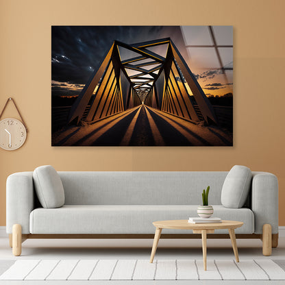 Evening Light, Metal Bridge Acrylic Glass Print Tempered Glass Wall Art 100% Made in Australia Ready to Hang - Bella Home Decor