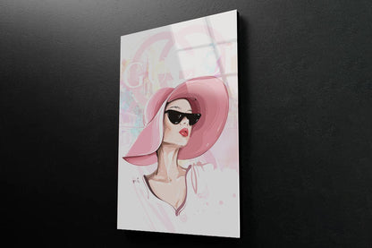 Lady With Pink Hat 3D Design Acrylic Glass Print Tempered Glass Wall Art 100% Made in Australia Ready to Hang