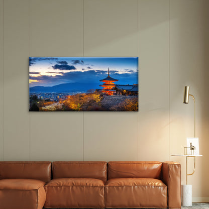 Kyoto City Temple Twilight Japan Wall Art Canvas Office Home Room Framed 120x60cm