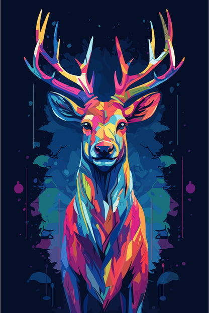 Vibrant Geometric Deer Buck Portrait 40x60cm Metal Print Ready to Hang