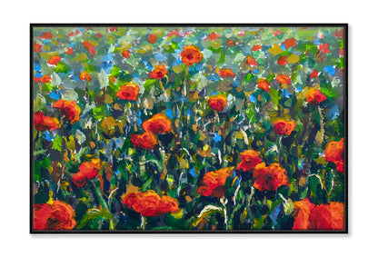 Red Poppy Field Landscape Oil Painting Wall Art Limited Edition High Quality Print Canvas Box Framed Black