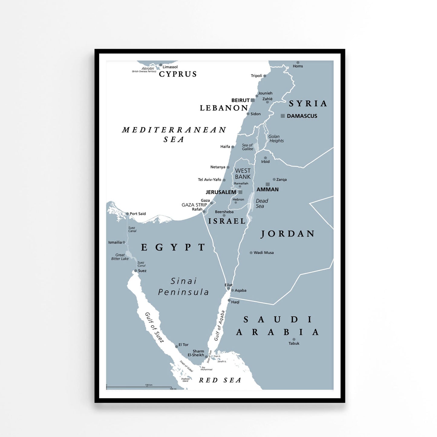 Israel & The Sinai Peninsula, Gray Map Home Decor Premium Quality Poster Print Choose Your Sizes