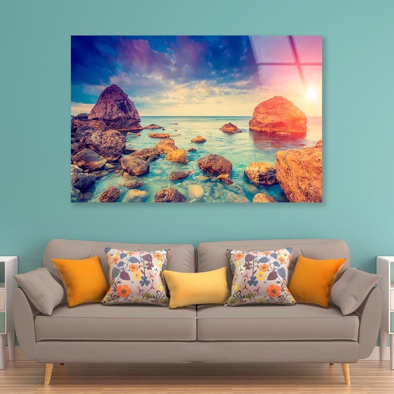 Morning Blue Sea Glowing by Sunlight  Acrylic Glass Print Tempered Glass Wall Art 100% Made in Australia Ready to Hang - Bella Home Decor