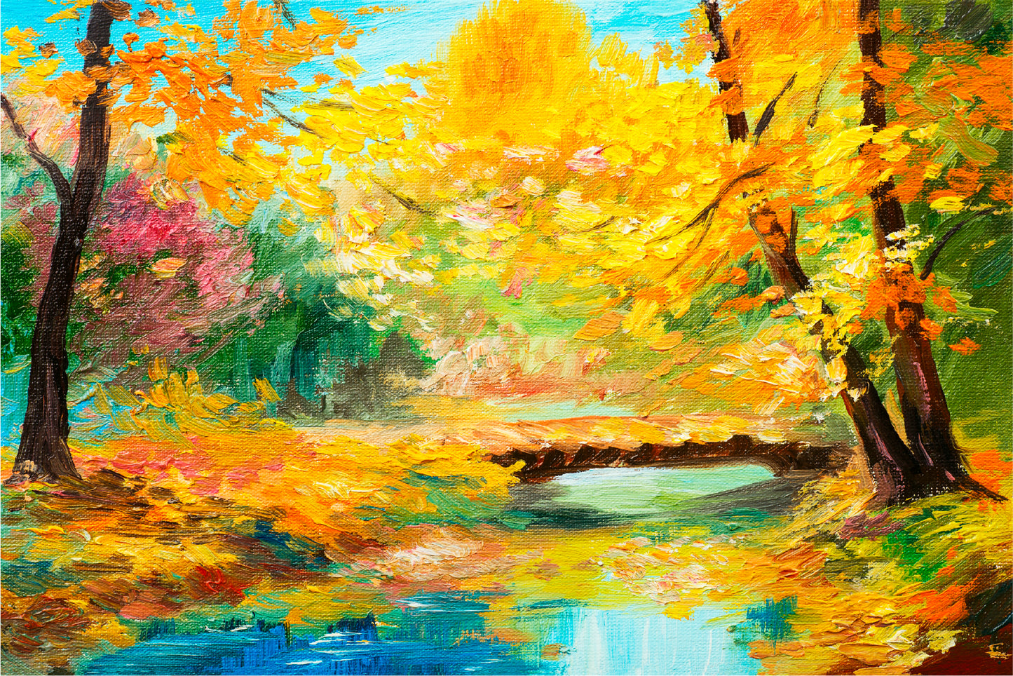 Colorful Autumn Forest With River Glass Framed Wall Art, Ready to Hang Quality Print