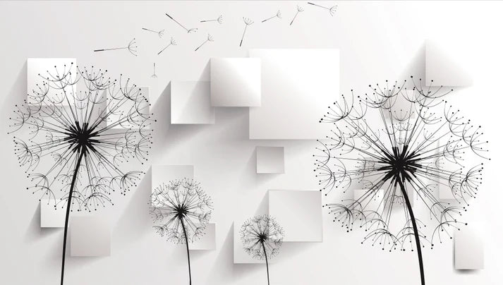 line art Minimalist Modern Dandelion Flowers Black & White 90x60cm Print 100% Australian Made