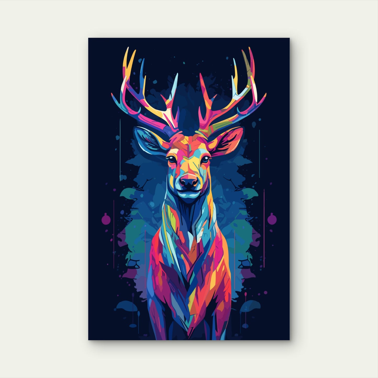 Vibrant Geometric Deer Buck Portrait 40x60cm Metal Print Ready to Hang