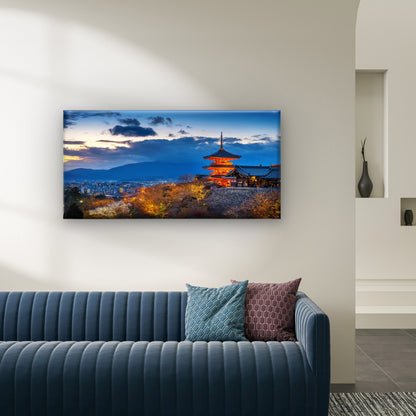 Kyoto City Temple Twilight Japan Wall Art Canvas Office Home Room Framed 120x60cm