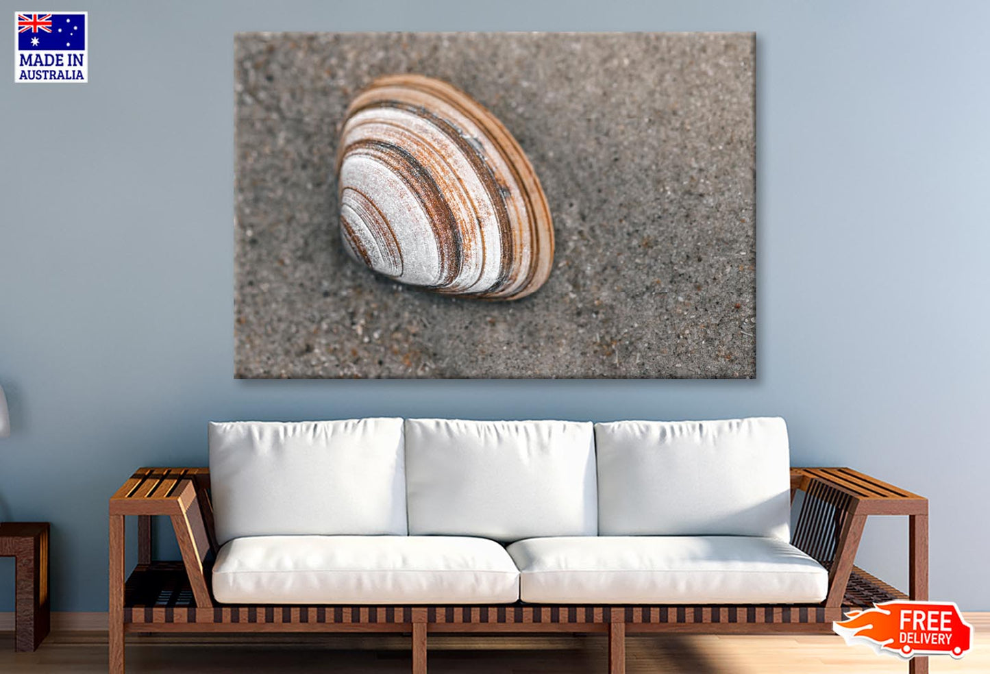 Close-Up Of Shell in The Sand on The Beach, Wall Art Decor 100% Australian Made