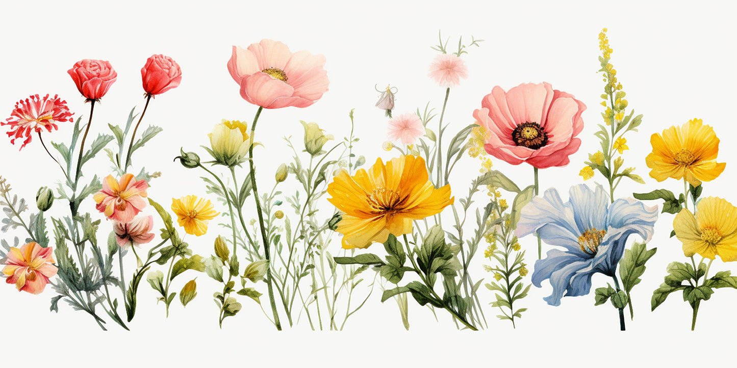 Watercolor Wildflowers Floral Wall Art Canvas Office Home Room Framed 120x60cm - Bella Home Decor