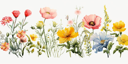 Watercolor Wildflowers Floral Wall Art Canvas Office Home Room Framed 120x60cm - Bella Home Decor