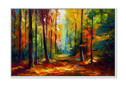 Autumn Tree Forest Path Oil Painting Wall Art Limited Edition High Quality Print Canvas Box Framed White