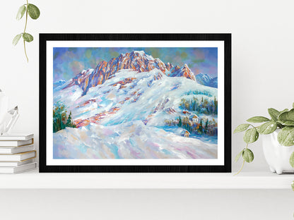 Snow Drifts At The Foot Of Mount Fisht Landscape Glass Framed Wall Art, Ready to Hang Quality Print With White Border Black